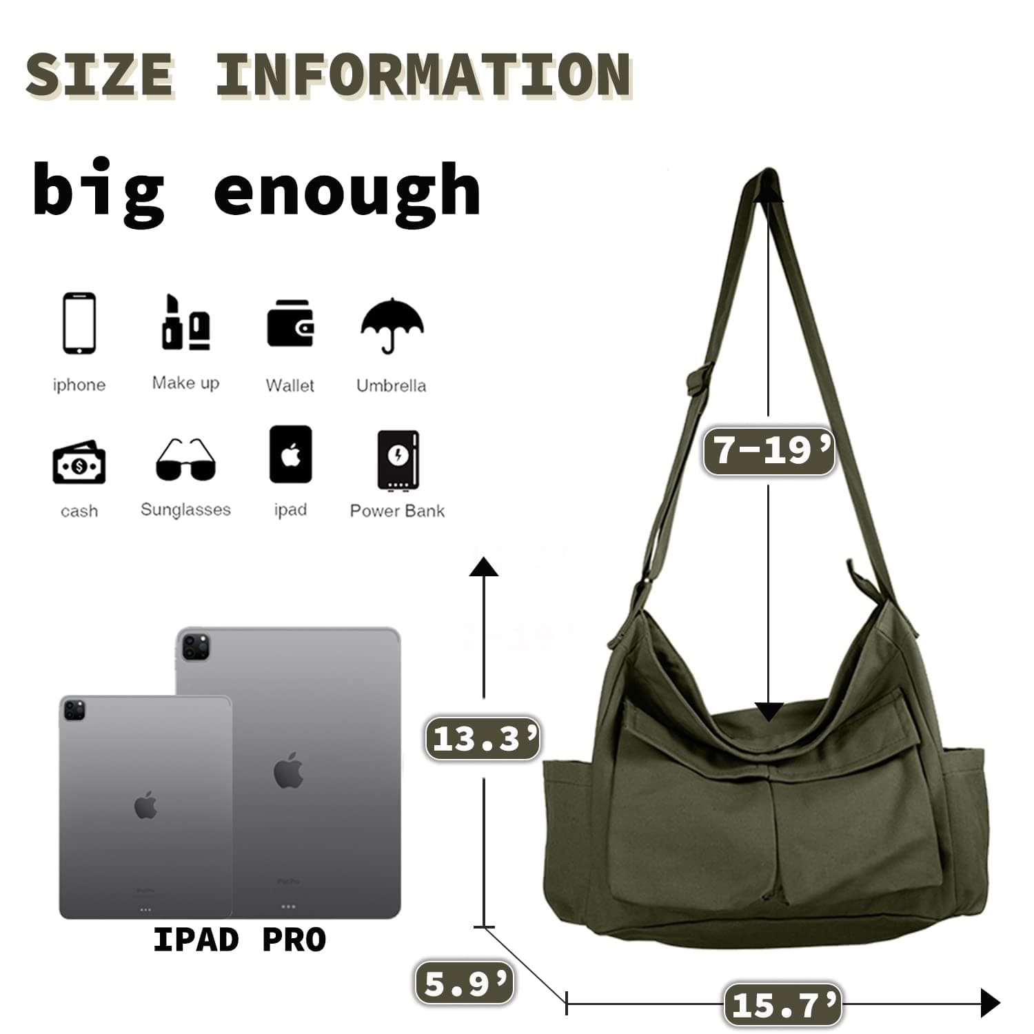 Canvas Messenger Bag Large Hobo Crossbody Bag with Multiple Pockets Casual Shoulder Tote Bag for Women and Men thumbnail 4