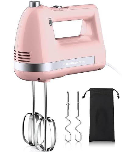 Z-DESDEMONA Electric Hand Mixer, Powerful 300W Hand Mixer Electric Handheld with 304 Beaters, Dough Hook,Hand Held Mixer with Turbo for Baking Cakes, Eggs, Cream Food(Pink) thumbnail 9