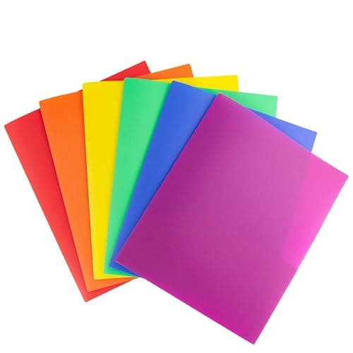 Dunwell Plastic 2-Pocket Folders (6 Pack, Assorted Colors), 8.5x11 Document Folders for School and Office, Heavy Duty Poly, Long Lasting, Includes Labels - Image 1