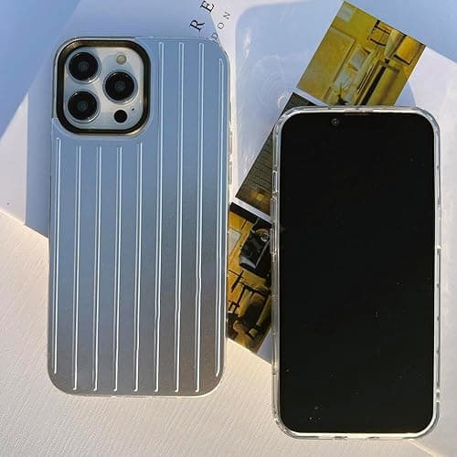 VRTRFFTR Stylish Business Luggage Phone Case for iPhone 16 15 14 13 12 11 Pro Max 16Pro 15Plus 14Plus Cover Hard Stripe Silver Case,Silver,Black,for iPhone 15 thumbnail 2