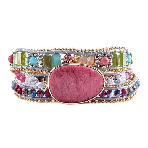 YGLINE Women Boho Handmade Natural Stone Crystal Leather Bead Wrap Bracelets Collection - Image 1