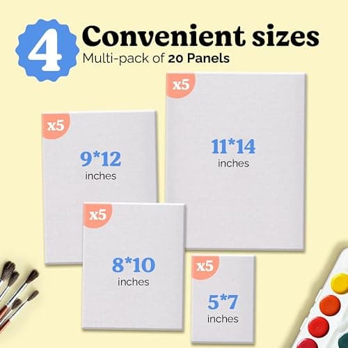 Chalkola Canvas for Painting - (20 Bulk Pack, 5x7, 8x10, 9x12, 11x14 inch) | 100% Cotton Panels, Primed Blank Canvases for Painting for Kids & Adults - Paint Canvas Boards for Acrylic, Oil, Watercolor thumbnail 2