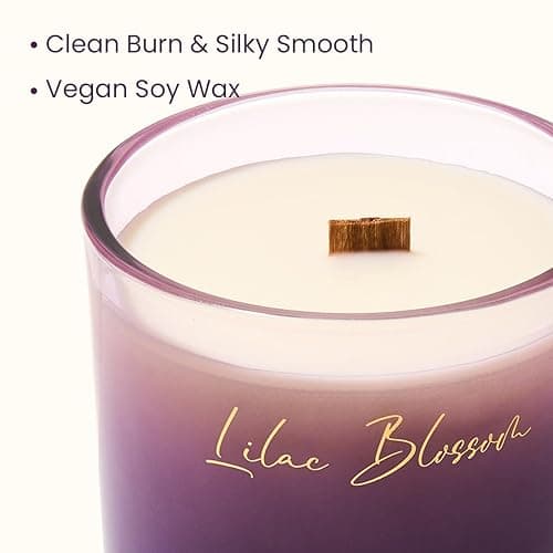 M&SENSE 16.6oz Natural Soy Large Jar Candle with Wooden Wick | Lilac Blossom Scent | 95-Hour Burn & Long-Lasting Burn | Housewarming Gift for Men and Women - LILAC BLOSSOM - Large Jar thumbnail 4
