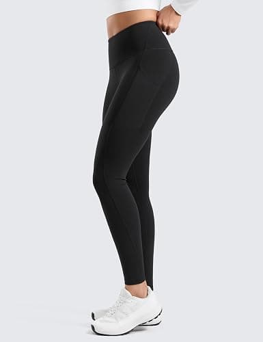 CRZ YOGA Matte Fleece Lined Athletic Leggings Pockets 28" - Water Resistant Hiking Casual Workout Womens Thermal Pants thumbnail 5