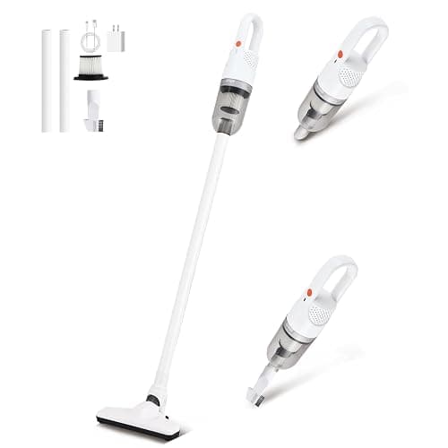 SIPPON 6-in-1 Lightweight Stick Vacuum Cleaner with 100W Powerful Motor, Mini Portable Household Handheld Vacuum Cleaner for Domestic Hard Floors, Carpets and Pet Hair (White Cordless with Plug) - Image 1