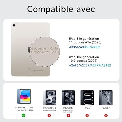 pankeybd ‌Étui Folio Clavier pour iPad A16 2025 11 EME génération et iPad 10 EME génération 2022,Smart Folio,Ultra-Mince,Connexion magnétique,AZERTY, Blanc thumbnail 2