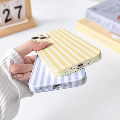 Lovmooful for iPhone 14 Plus Case Striped with Glossy Film-Yellow | Aesthetics Color Silm Striped Design,for Girls Women,Soft TPU,Shockproof,More Protective,Girly thumbnail 7