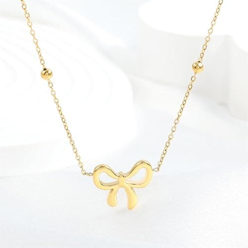 UILZ Gold Bow Necklace for Women Cute 14K Gold Plated Ribbon Choker Necklaces Bowknot Choker Necklace Birthday Party Jewelry Gifts for Women Girls thumbnail 3