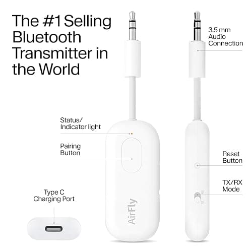 Twelve South AirFly Pro | Drahtloser Sender/Empfänger mit Audio-Sharing für bis zu 2 AirPods/drahtlose Kopfhörer - Flugzeug, Fitnessstudio, Auto thumbnail 3