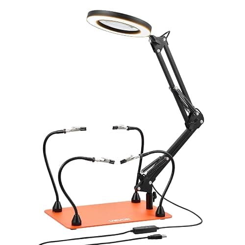 VEVOR Magnetic Helping Hands Soldering Station, 4 Flexible Arms Third Hand Tool with 3X LED Magnifying Lamp & Non-Slip Heavy-Duty Base, Soldering Helping Hands for Electronic Repair Craft Hobby DIY - Image 1