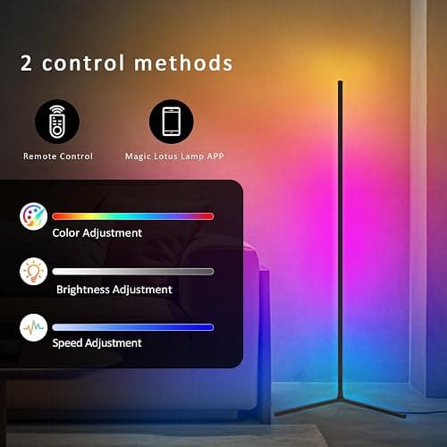 Tyute Corner Lamp, Led Floor Lamp, RGB Ambient Lighting, Smart Modern Floor Lamp with Remote, Color Changing Dimmable Corner Light with Music Sync, Mood Lighting for Bedroom, Living Room Gaming Room thumbnail 3