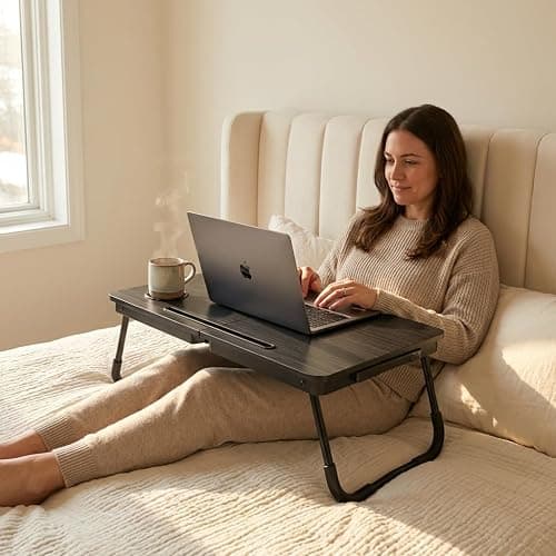 BUYIFY Portable Foldable Laptop Desk for Bed and Couch, Adjustable Lap Desk with Cup Holder and Phone Holder, Ideal for Working, Reading, Writing, and Breakfast (Black)-USA Original Patent thumbnail 7