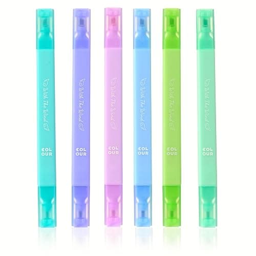 konket 6Pcs Aesthetic Cute Highlighters with Soft Chisel Tip, Double Ended Highlighter, Quick Dry Assorted Colors Highlighters Markers for School Supplies and Office Journaling - Popular - Image 1