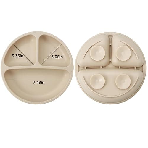 PandaEar Silicone Baby Weaning Set| Divided Suction Plate and 2 Pack Tiny Cup with 2 Spoons 2 Forks| Baby Led Supplies Self Feeding Eating Set thumbnail 4