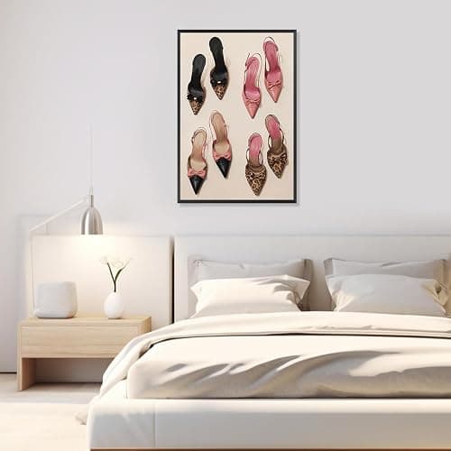 Pink Bow Leopard Heels Canvas Wall Art Funky Heel Leopard Posters Coquettish Preppy Girly Pink Aesthetic Prints Painting For Living Room Bedroom Dorm Apartment Wall Decor 12x16in Framed thumbnail 4