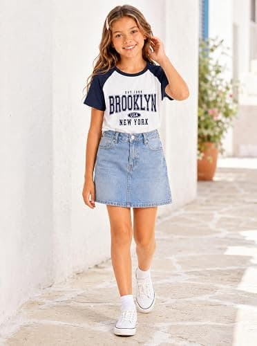 Ecolala Girls Shirts Crew Neck Contrast Raglan Short Sleeve Bow Graphic Tees Cotton Casual Cute Summer Tops thumbnail 3