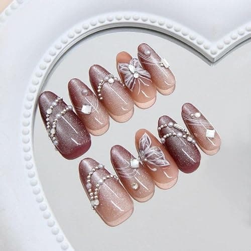 QQPPOLIU Medium Press on Nails Almond Fake Nails with Design Fall Glue on Nails for Women and Girls Pattern 15 thumbnail 2