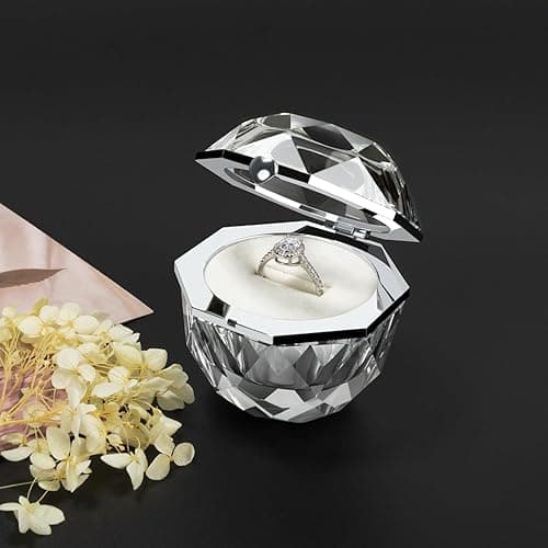 Wislist Crystal Ring Box for Proposal Diamond Ring Jewelry Velvet Holder Chest Organizer Earrings Jewelry Presentation Box for Proposal Engagement Wedding Ceremony Birthday Gift