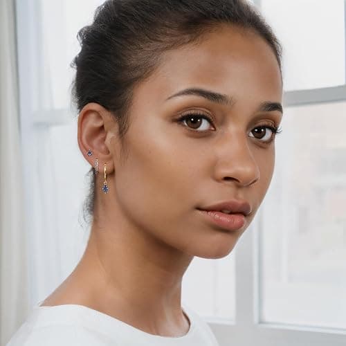 Angelady Gold Hoop Earrings Set for Women, Dainty 14K Gold Plated Huggies Earring, Sterling Silver Hypoallergenic Cartilage Earrings, Trendy Earring Stacks for Multiple Piercing Jewelry Gift(3 Pairs) - Gold,Blue CZ thumbnail 6