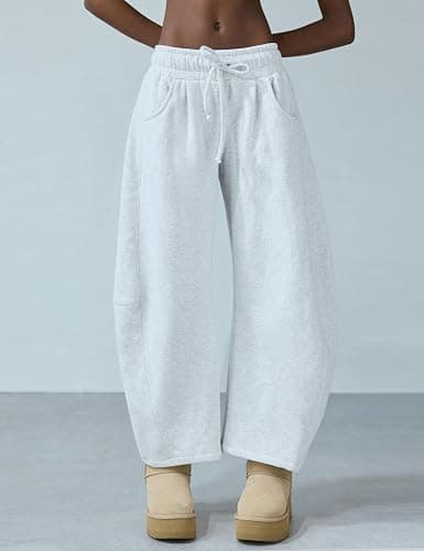 HeSaYep Women's Barrel Leg Ankle Sweatpants Drawstring Wide Leg Lounge Pants Baggy Casual Cotton Sweat Pants with Pockets thumbnail 2