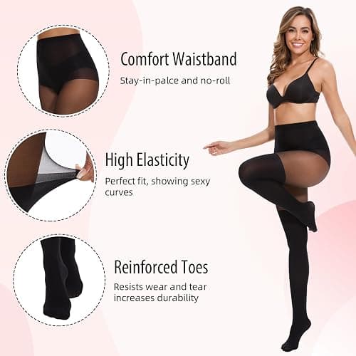 MANZI Women's Faux Thigh High Tights Mock Over the Knee Socks Black Opaque Goth Tights Stitching Sheer Pantyhose thumbnail 4