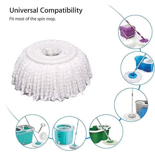 5 PCS Microfiber Replacement Mop Head Spin Mop Head Replacement 5-Pack, Microfiber Refill Heads Universal for 360 Spin Magic Mopping, Round Shape Standard Size White thumbnail 3