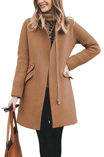 BZB Womens Long Coat Classic Open Front Zip Up Casual Winter Wool Blend Over Pea Coats Long Jackets - Image 1