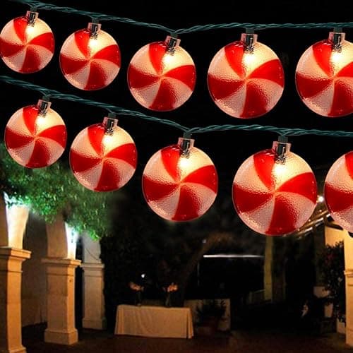 Abeja Christmas Candy String Lights, 8.5Ft Peppermints Candy Lights with 10 Red White Incandescent Bulb, Novelty Christmas Lights for Home Patio Porch Tree Holiday Wedding Party Decoration thumbnail 7