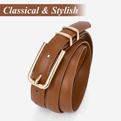 JASGOOD Women's Skinny PU Leather Belt Thin Waist Belt with Gold Buckle for Jeans Pants Dresses 0.7 thumbnail 5