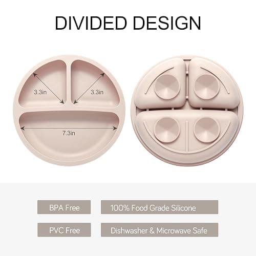 Eascrozn Silicone Feeding Set, 2 Pack Divided Toddler Plates with Suction, 2 Pack Utensils - Spoons & Forks, BPA Free, Baby Led Weaning Supplies thumbnail 4