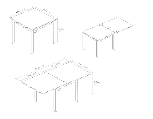 PAZZO DESIGN Mesa extensible Giuliano, roble rústico, ennoblecida (base negra, 90 x 90 x 76,5) - id_2141 thumbnail 2
