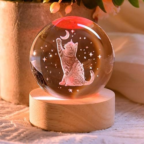 3D Cat Gifts for Women 60mm Crystal Ball Cat Lovers Gift Decor Cat Themed Gifts Lamp Glass Ball for Birthday Mothers Day Christmas Birthday thumbnail 3