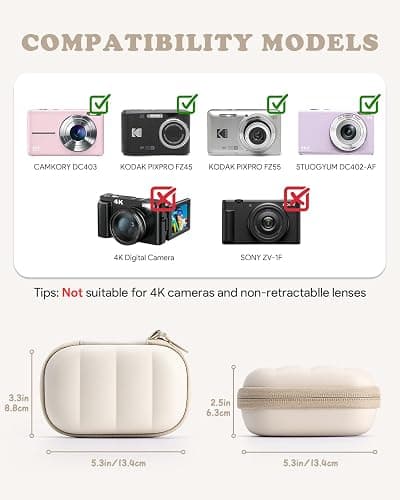 YINKECASE Digital Camera Case Compatible with CAMKORY DC403/ KODAK PIXPRO FZ55/ FZ45/ STUOGYUM DC402-AF, Small Hard Shell Bag with SD Card Storage for Travel (Beige thumbnail 2
