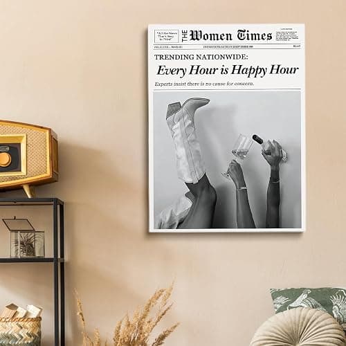 Trendy NewsPaper Wall Art - Coastal Girls Poster - Girls Just Wanna Have Fun -Vintage Bar Cart Art - College Apartment Decor Funky Wall Art - Preppy Decor Cocktail Poster 12x16in Unframed thumbnail 5