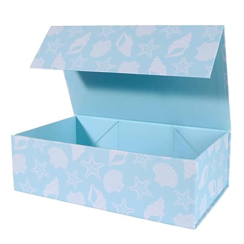 LFBOX Blue Ocean Theme Gift Box with Magnetic Lids 1 Pack | Large Bridesmaid Proposal Boxes 13.8x8.3x4.4 in, Rectangle Wedding Decorative Storage Box - Image 1