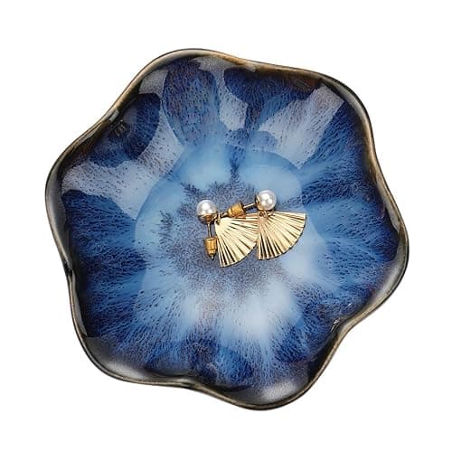 Ceramic jewelry dish,gifts for women her leaf jewelry Plate trinket key tray small ring dish holder nightstand decor home decor Christmas Birthday Friendship Gift for friend girl colleague (Blue) - Image 1