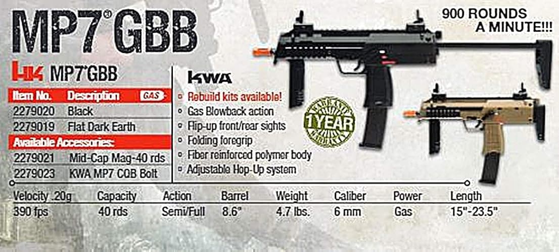 Elite Force HK Heckler & Koch MP7 GBB Automatic 6mm BB Rifle Airsoft Gun thumbnail 4