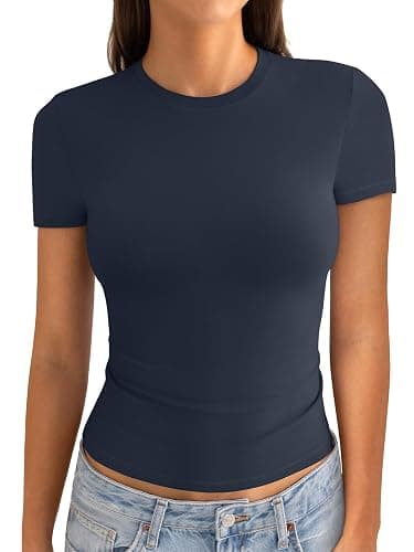 EasyGala Womens Cotton Crew Neck Short Sleeve Shirts Summer Top Trendy Fitted Crop Tops Basic Going Out Tee - Image 1