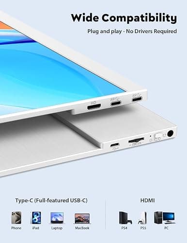 OUNSHLI Portable Monitor 15.6", FHD 1080P 100% sRGB White Laptop Monitor with Adjustable Stand, Ultra Slim Travel Monitor with Eye Protection, Plug and Play for Laptop/PC/Mac/Android/PS5 thumbnail 7