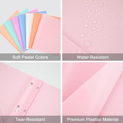 Two-Pocket-Folders with 3 Prongs, Letter Size Plastic Folders with Pockets and Prongs, Poly Plastic Folders for Office & School. 6 Pastel Colors (Pink - 6 Packs) thumbnail 4