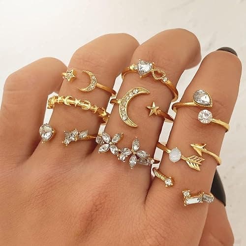 FUTIMELY Boho Retro Stackable Rings Sets for Women Knuckle Joint Finger Knuckle Nail Ring Sets Moon Stars Stack Preppy Statement Rings Cute Trendy Stuff Jewelry thumbnail 2