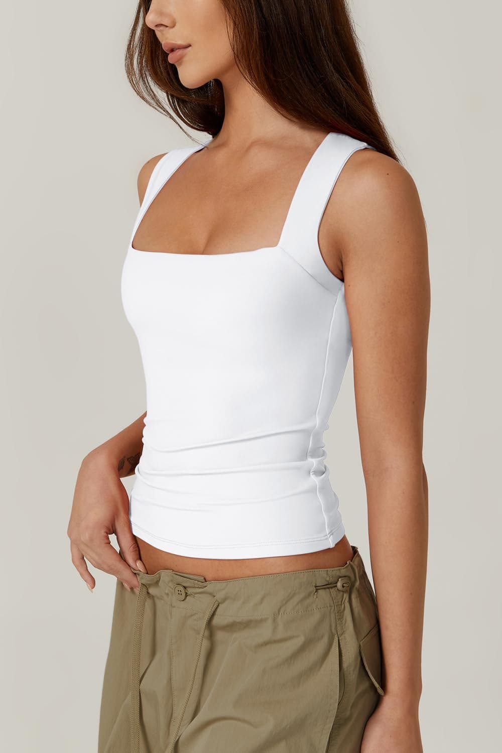 QINSEN Women's Square Neck Sleeveless Double-Layer Tank Tops Basic Tight T Shirts thumbnail 2