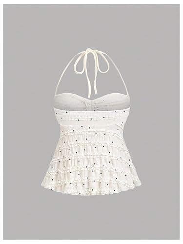 SOLY HUX Women's Peplum Halter Crop Tops Y2K Drawstring Tie Ruched Dressy Casual Spaghetti Strap Cami Top thumbnail 2