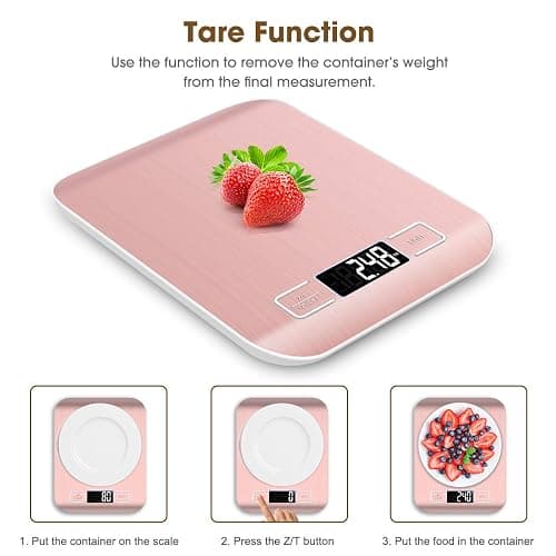 Mik-Nana Food Scale Pink, 10kg/22lb Digital Kitchen Scale Weight Grams and Oz for Baking and Cooking, 1g/0.1oz Precise Graduation, Easy Clean Stainless Steel thumbnail 5