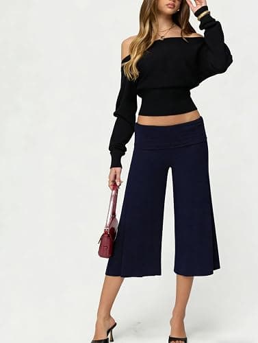 Cbsdezanos Gaucho Pants for Women Fold Over Flowy Capri Pants | Wide Leg Low Rise Yoga Capris Foldover Cropped Leggings Summer thumbnail 2