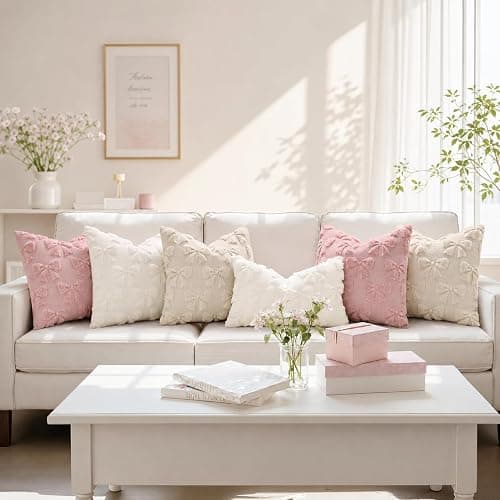 decorUhome Beige Bow Cute Girl Faux Fur Throw Pillow Covers 20x20 Set of 2 | Pillow Covers Coquette Aesthetic Plush Wool Modern Farmhouse Decorative Pillowcase for Preppy Bedroom Couch Sofa Decor thumbnail 4