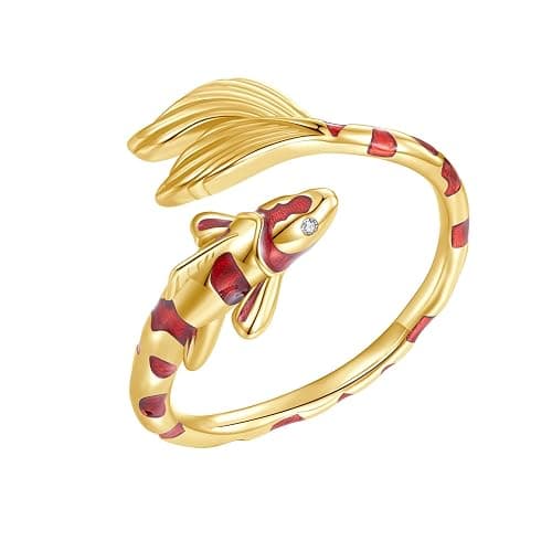RUKYF Silver/Gold Plated Ajustable Rings for Women Dainty Koi Fish Dragon Snake Bat Open Stacking Rings Unique Trendy Jewelry for Women - Image 1