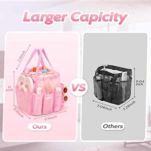 famichan Mesh Shower Caddy Portable with Drawstring, Dorm Room Essentials for College Students Girls, Large Shower Bag for Camping,Swimming,Gym,Travel,Bathroom - Pink thumbnail 2