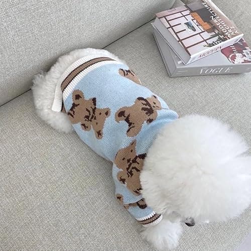 Dog Sweater Christmas Bear Dog Cardigan Clothes for Small Medium Dogs Boy Girl Puppy Cat Knitted Clothes Soft Puppy Sweaters Knitting Dogs Outfit Apparel Coat(Blue,S) thumbnail 4