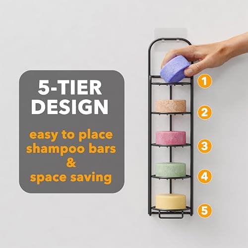 SpaceAid 5 Tier Shampoo Bar Holder for Shower, Self Draining Soap Bar Holders Caddy for Bathroom Wall and Kitchen Sink, Shampoo Bar Dish Rack, Stainless Steel Bar Soap Holder (Black) thumbnail 4